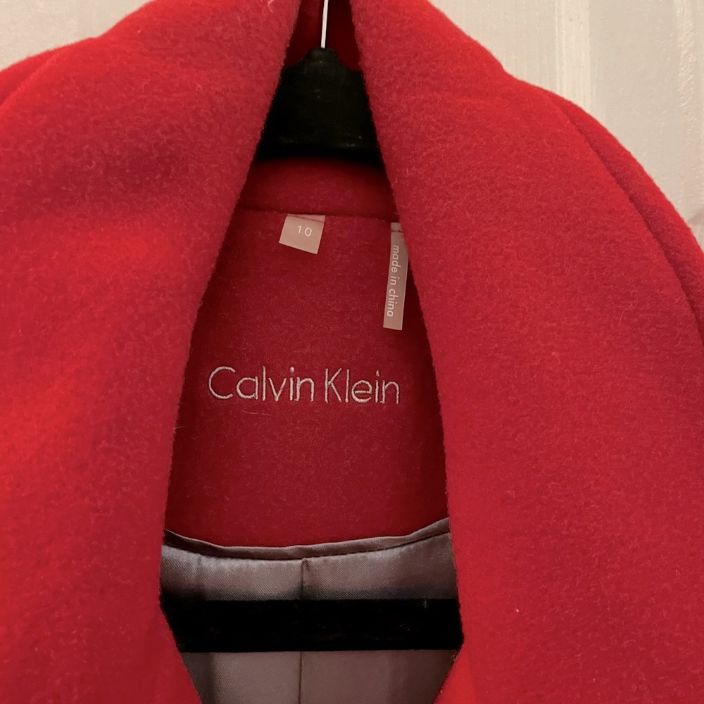 ❣️Calvin Klein Red Classic Winter Fall Autumn 100% Wool Pea Coat Size 10 Large❣️ - Picture 3 of 13